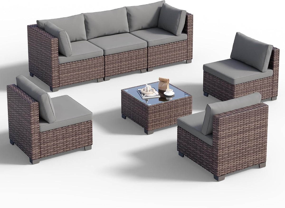 Rattan Patio Sectional Sofa Coffee Table