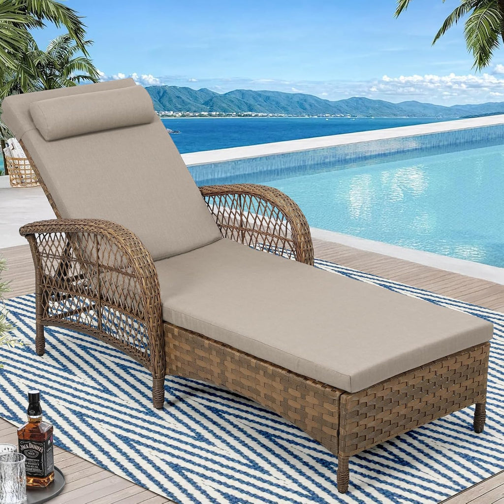 PE Wicker Adjustable Patio Chaise Cushion Pillow Lounger