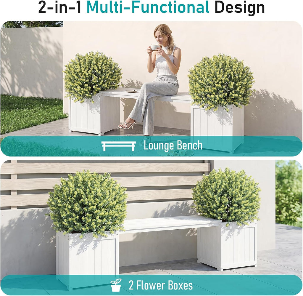 HDPE White Patio Bench Flower Planter Boxes