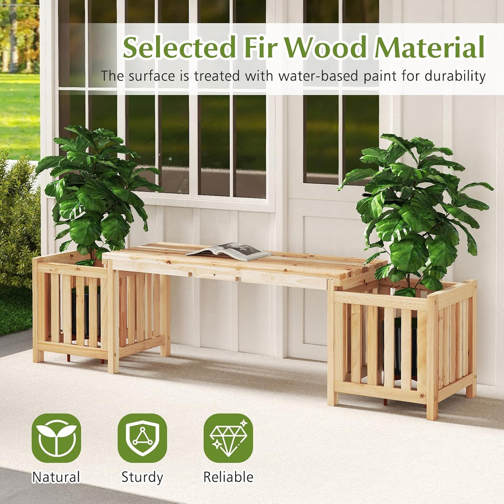 Wooden Two Person Patio Bench Side Planter Flower Box