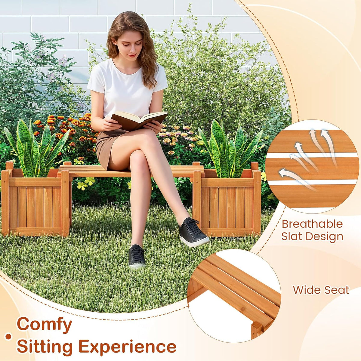Wood Patio Bench Small Raised Garden Planter Boxes