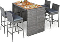 Rattan Patio Bar Table Cushioned Stools