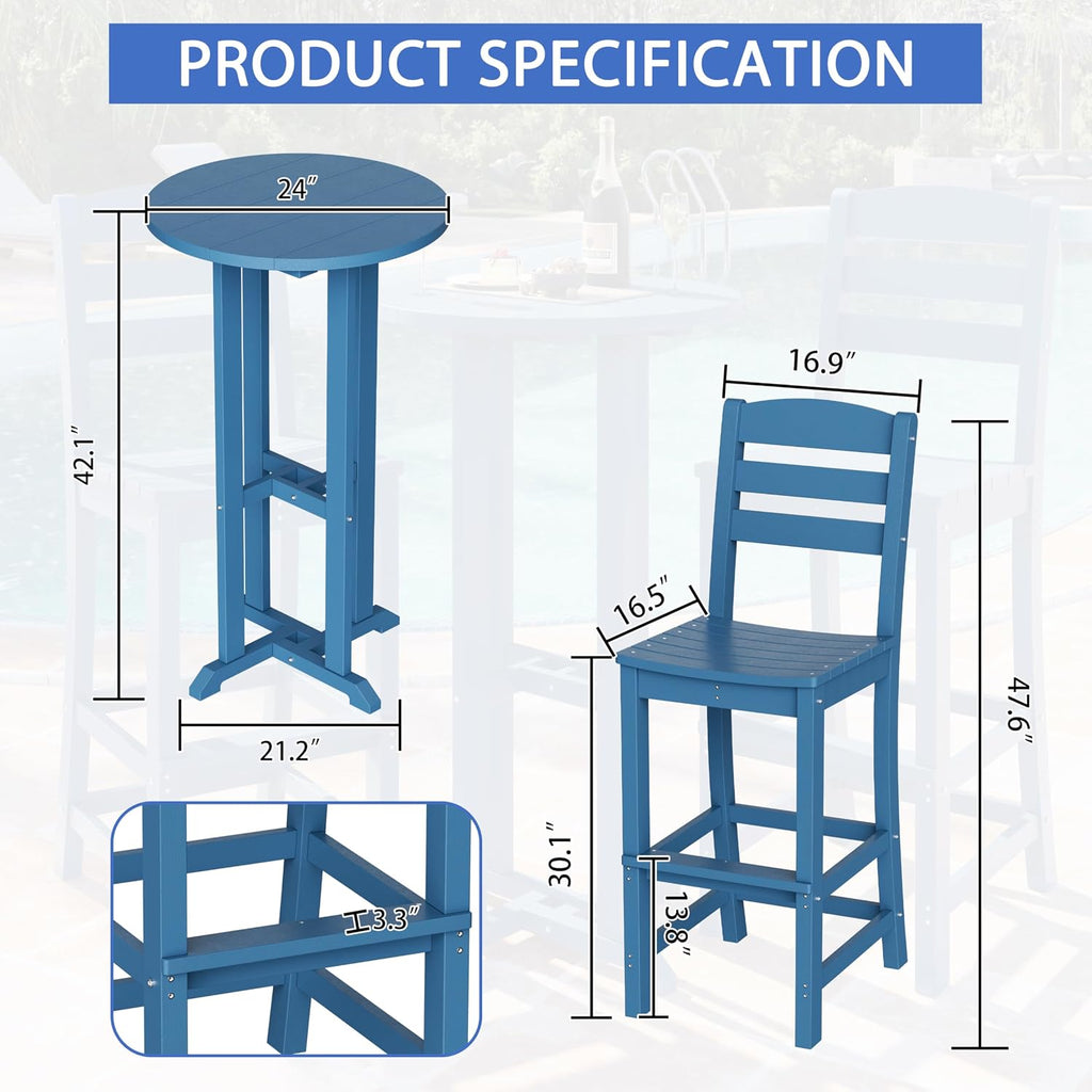 Round Patio Bar Table Chairs Set