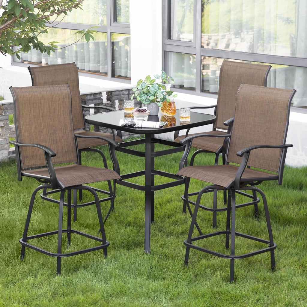 Patio Bar Set Glass Table Swivel Chairs