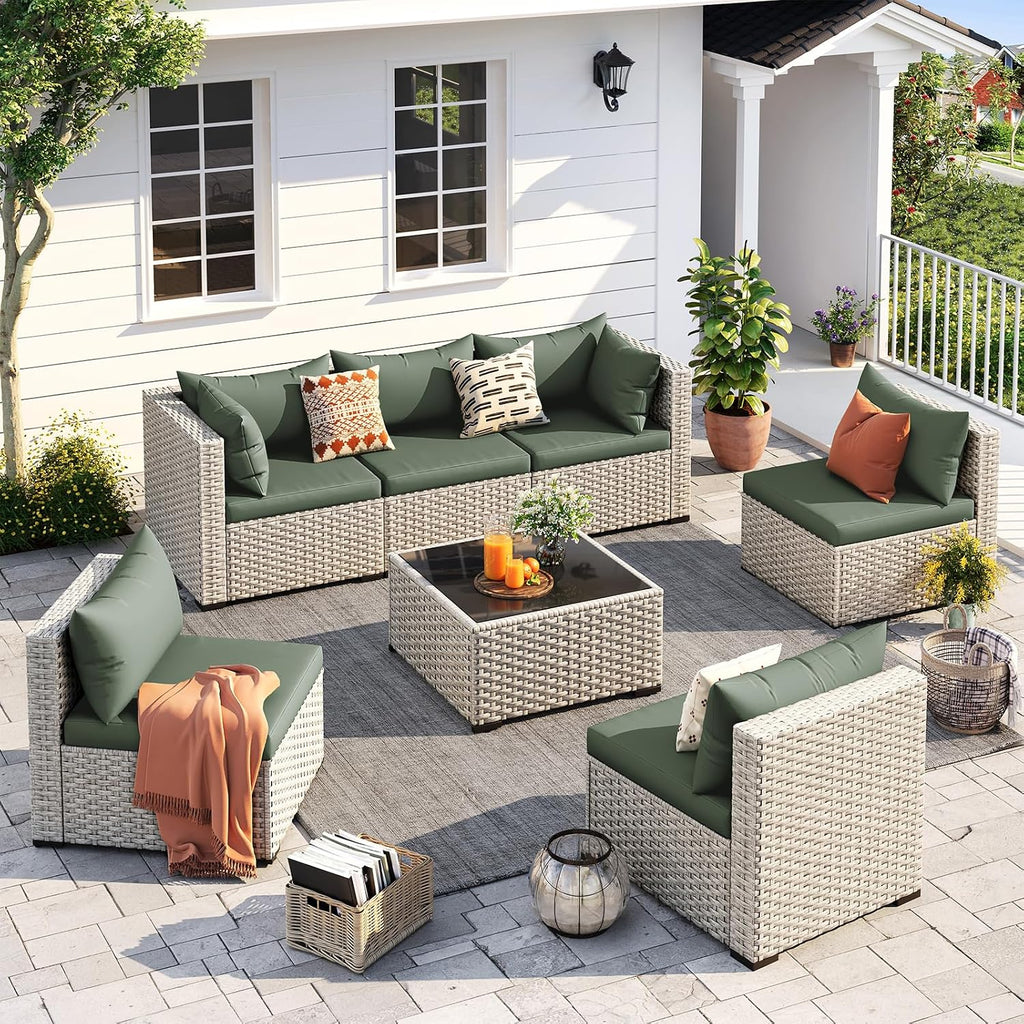 7 Piece PE Wicker Patio Sectional Sofa Cushion Set