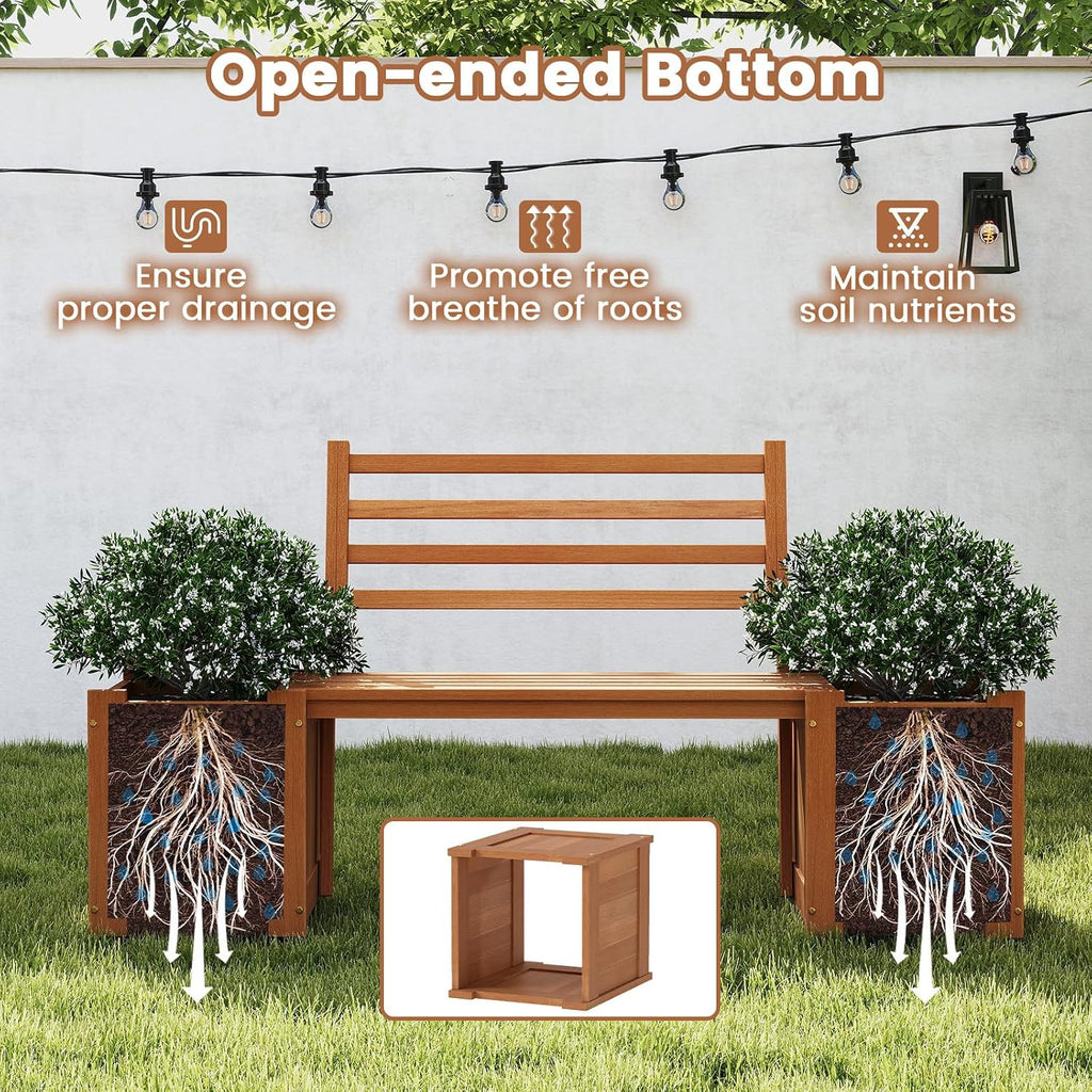 Two-In-One Wood Patio Bench Garden Planter Beds Seat
