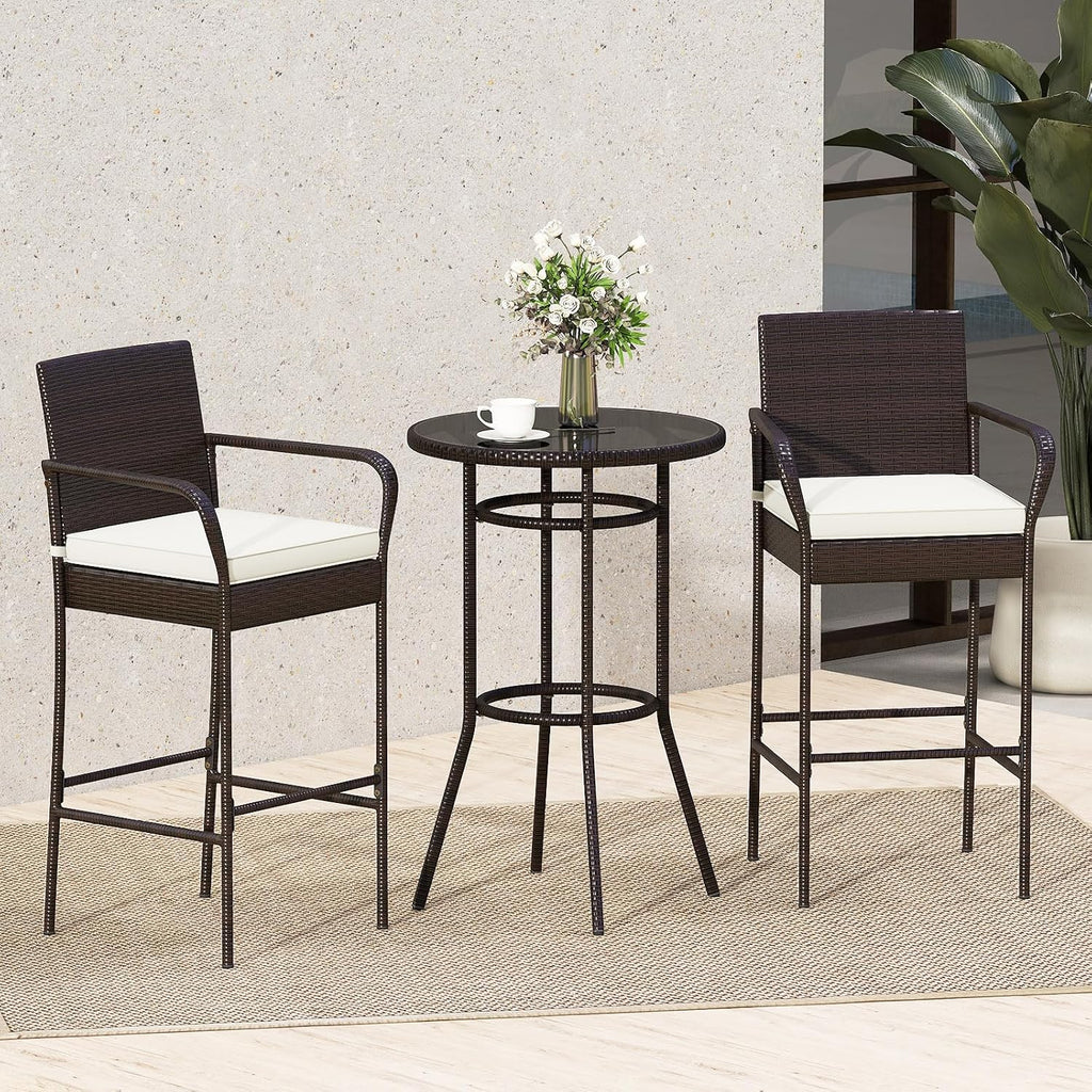 Rattan Patio Bar Table Stools Set