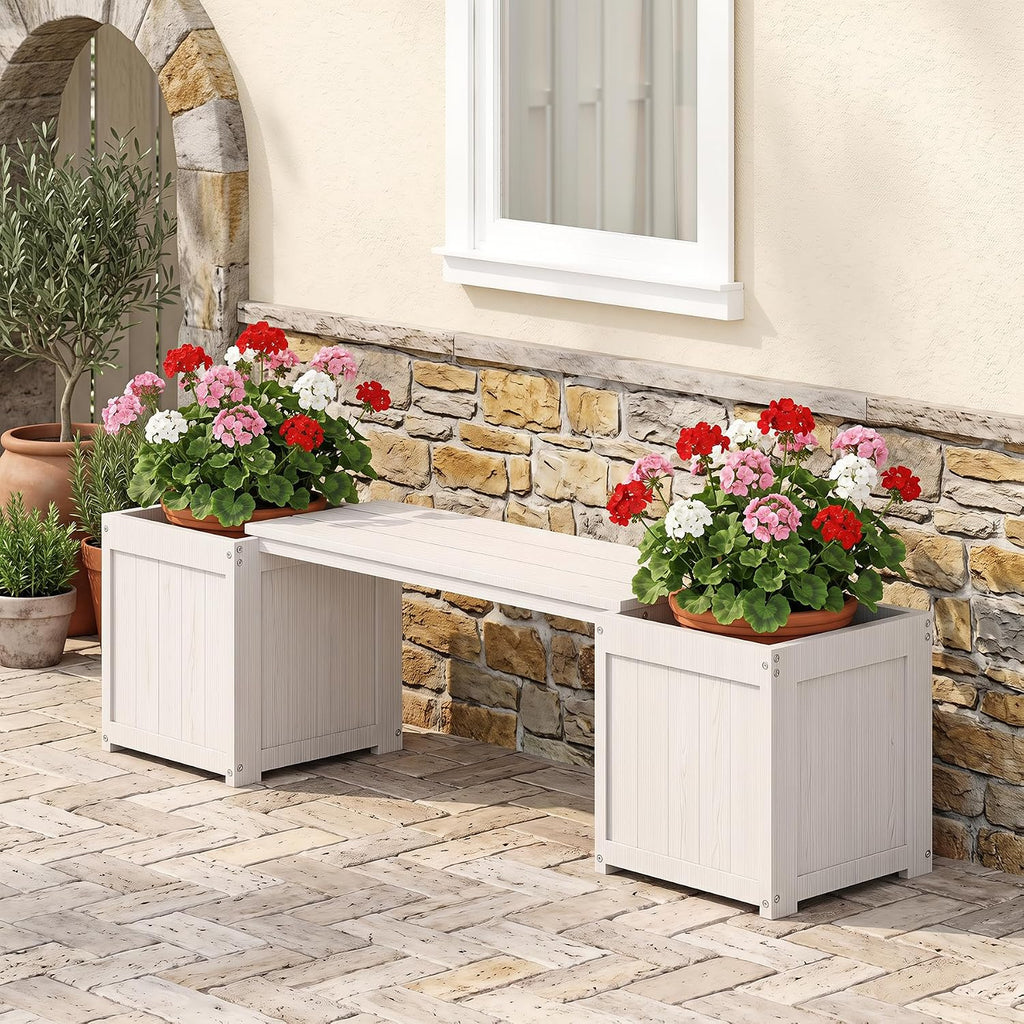 HDPE White Patio Bench Flower Planter Boxes