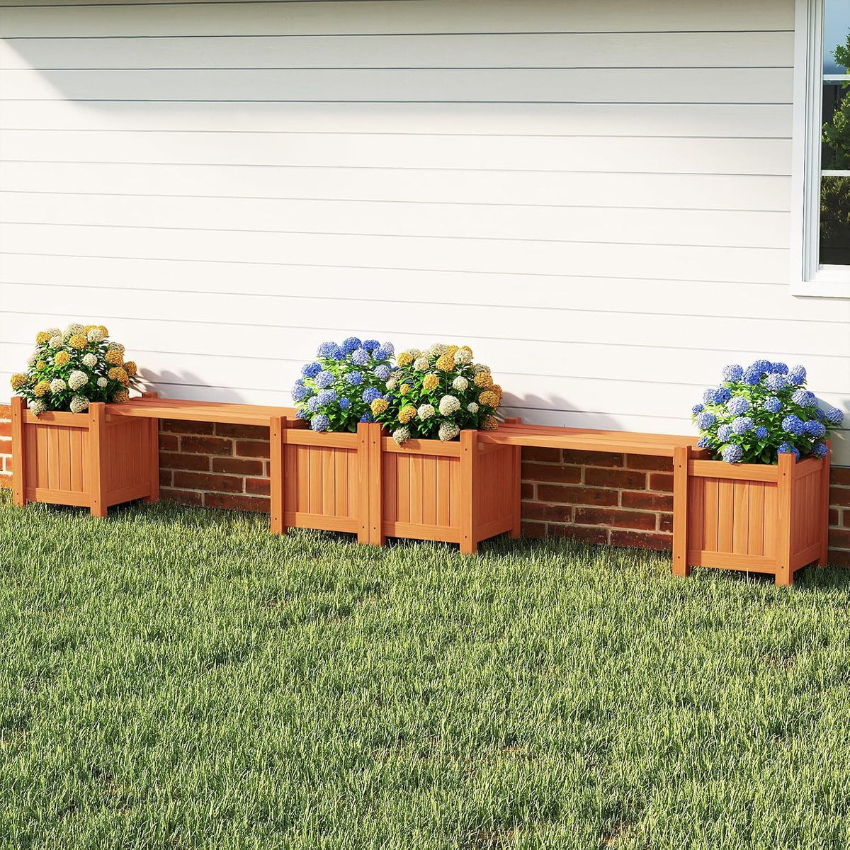 Wood Patio Bench Small Raised Garden Planter Boxes