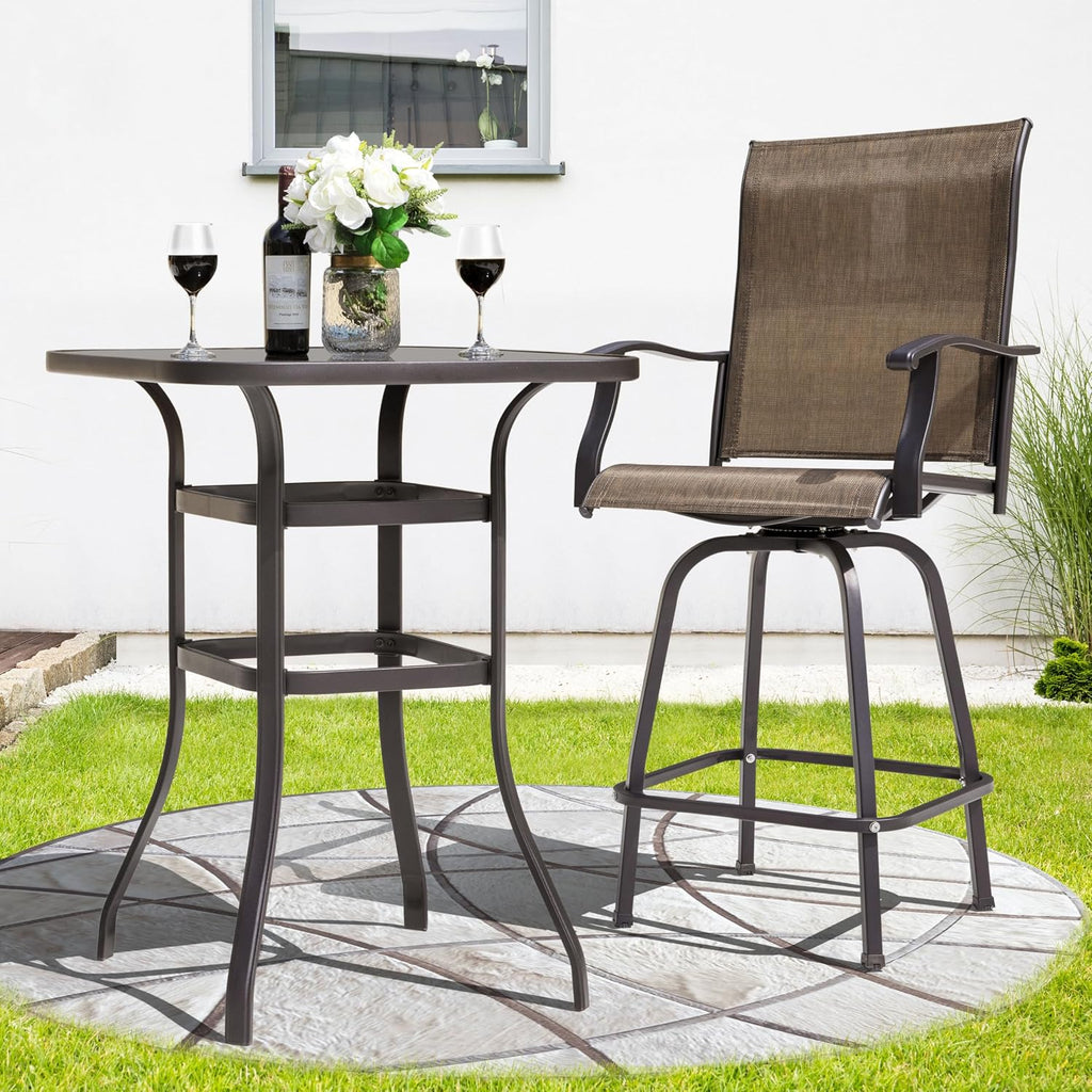 Patio Bar Set Glass Table Swivel Chairs