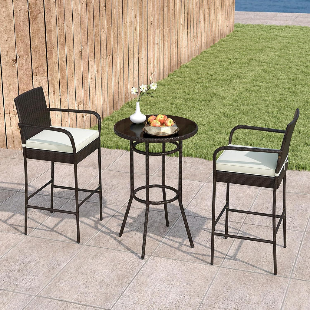 Rattan Patio Bar Table Stools Set