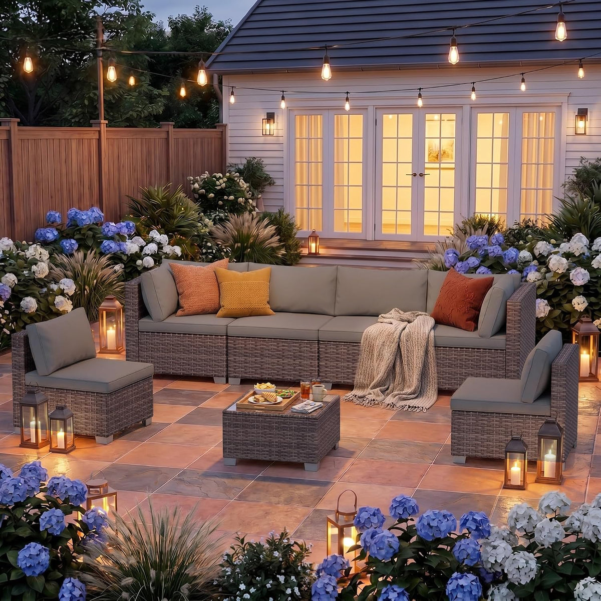 Rattan Patio Sectional Sofa Coffee Table