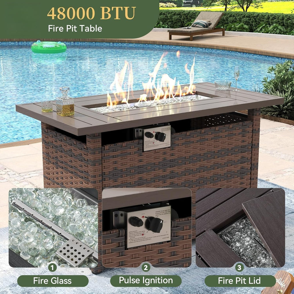 Wicker Patio Set With Fire Pit Table